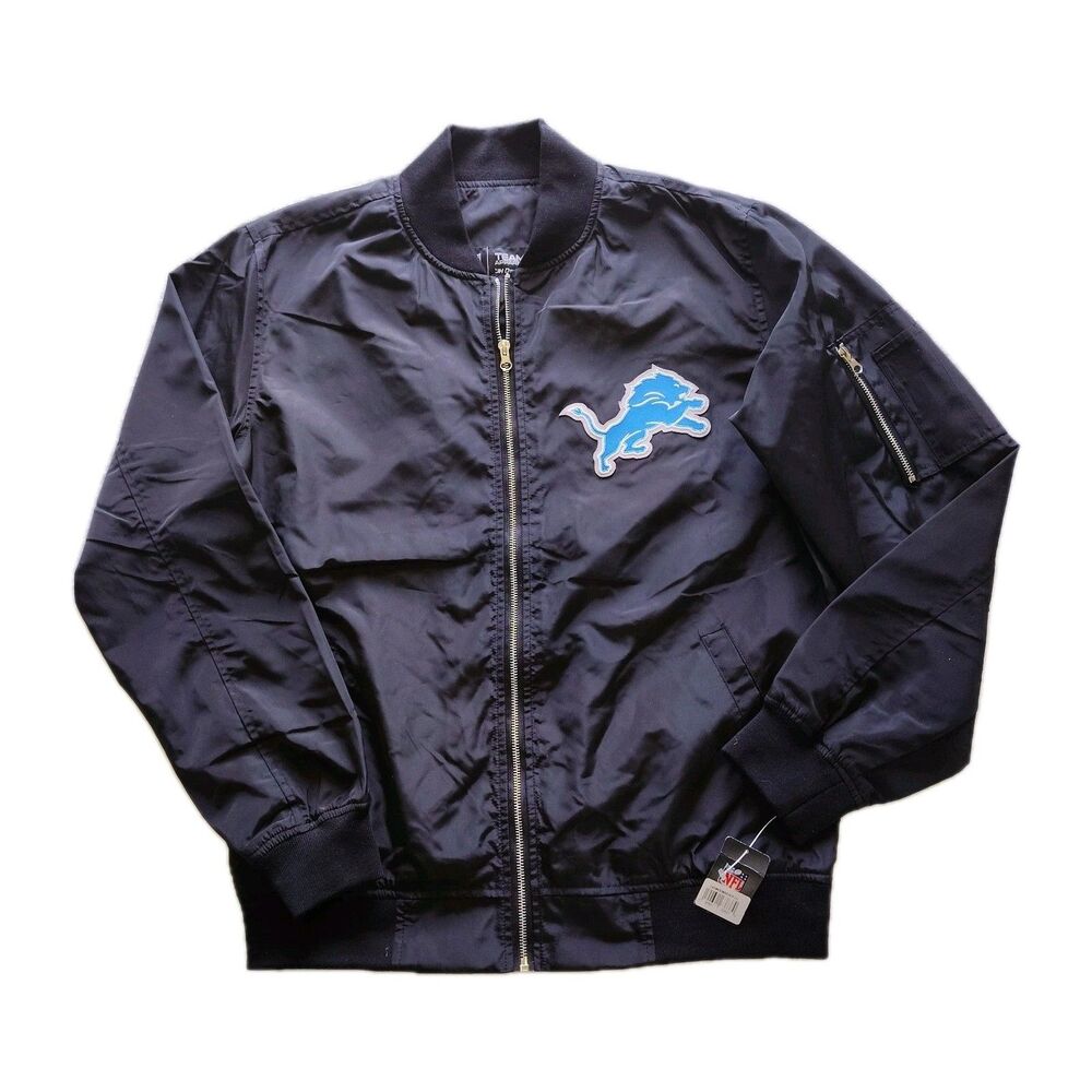Detroit Lions Jacket Large JH Design Logo Lightweight Bomber Full Zip NWT